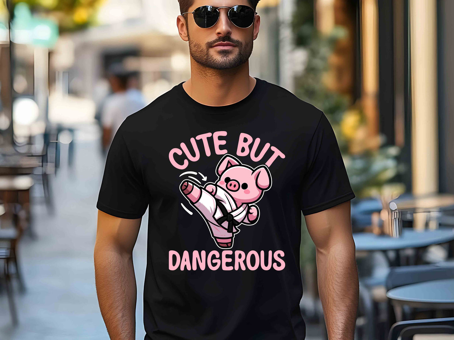 Pig Cute but Dangerous Shirt Funny Pig Lover Tee Adorable Yet Fierce Piggy Graphic T-Shirt Cute Animal Retro Aesthetic Tee