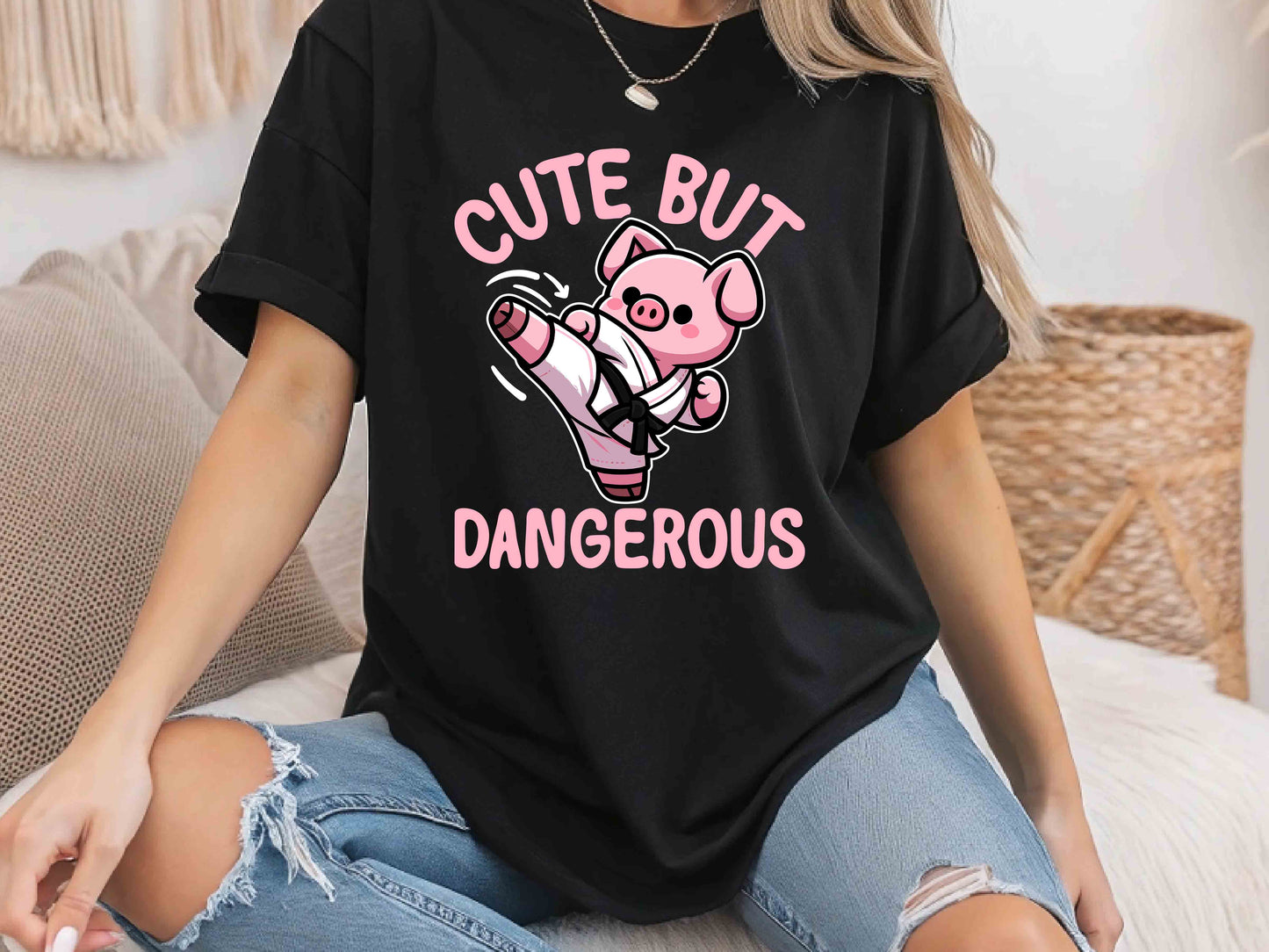 Pig Cute but Dangerous Shirt Funny Pig Lover Tee Adorable Yet Fierce Piggy Graphic T-Shirt Cute Animal Retro Aesthetic Tee