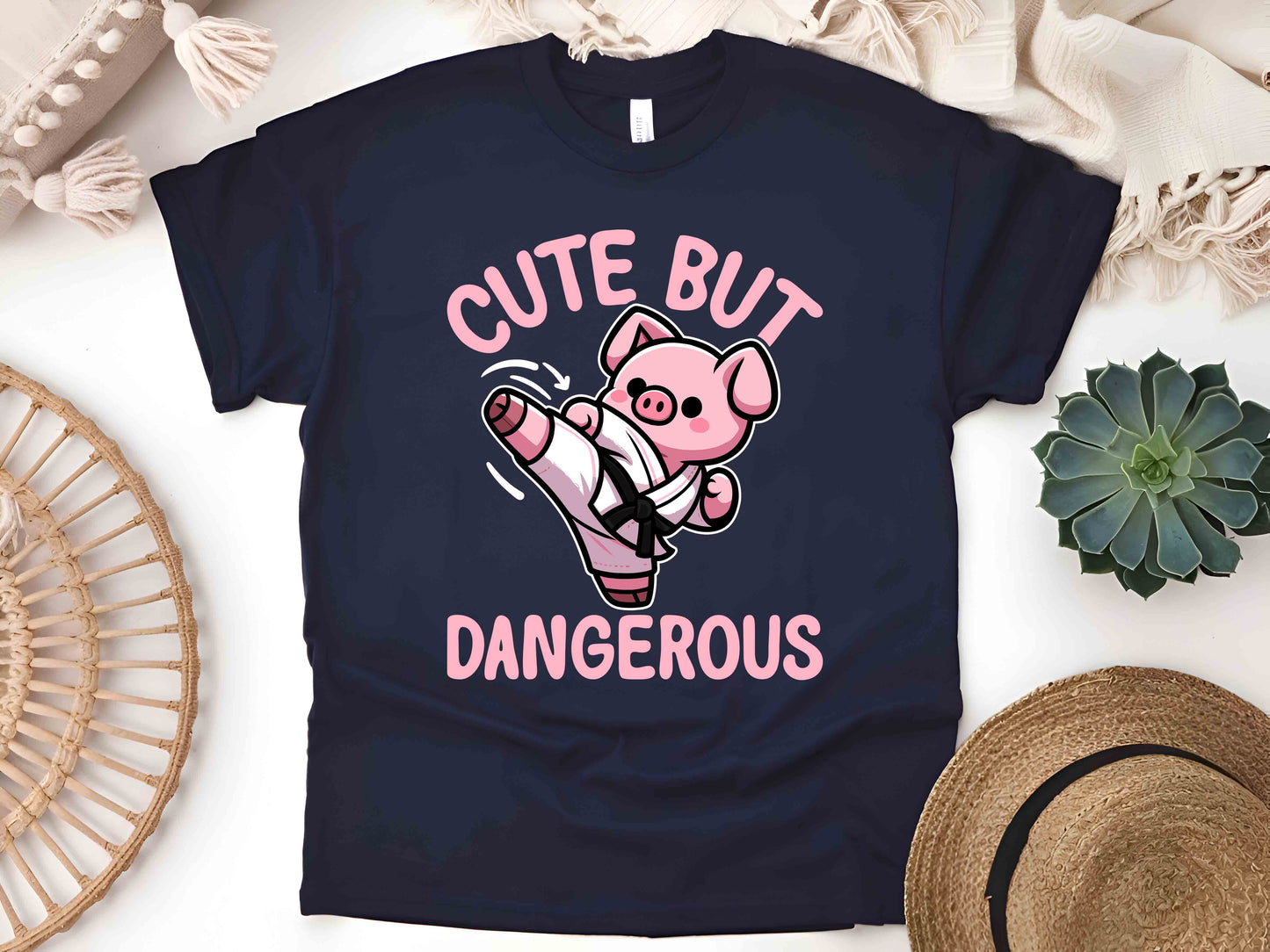 Pig Cute but Dangerous Shirt Funny Pig Lover Tee Adorable Yet Fierce Piggy Graphic T-Shirt Cute Animal Retro Aesthetic Tee