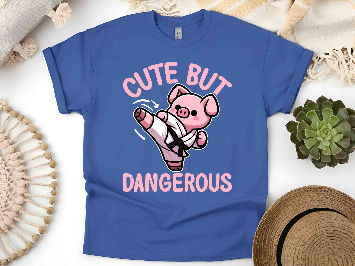 Pig Cute but Dangerous Shirt Funny Pig Lover Tee Adorable Yet Fierce Piggy Graphic T-Shirt Cute Animal Retro Aesthetic Tee