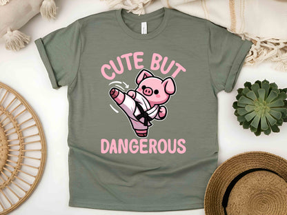 Pig Cute but Dangerous Shirt Funny Pig Lover Tee Adorable Yet Fierce Piggy Graphic T-Shirt Cute Animal Retro Aesthetic Tee