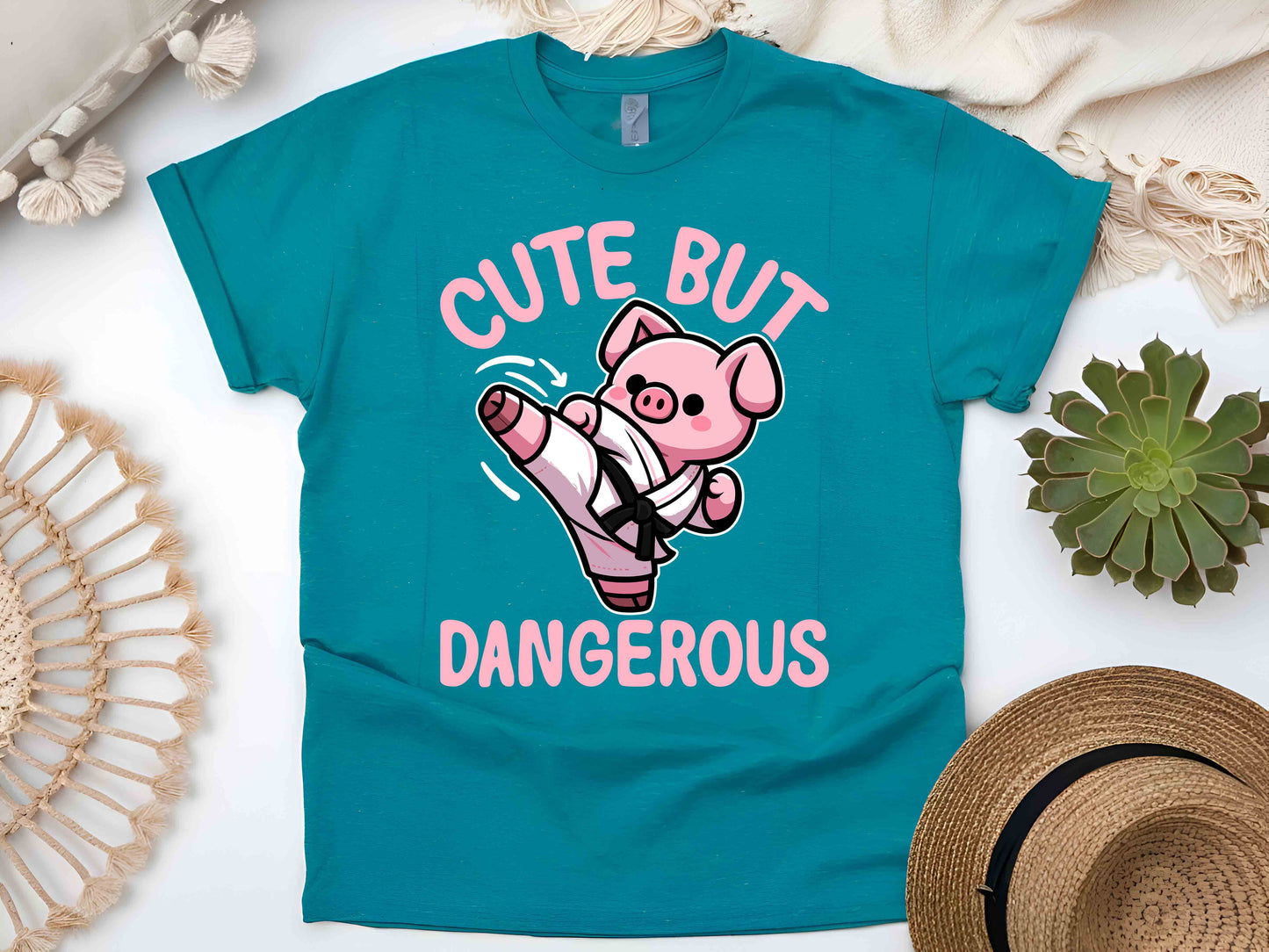 Pig Cute but Dangerous Shirt Funny Pig Lover Tee Adorable Yet Fierce Piggy Graphic T-Shirt Cute Animal Retro Aesthetic Tee