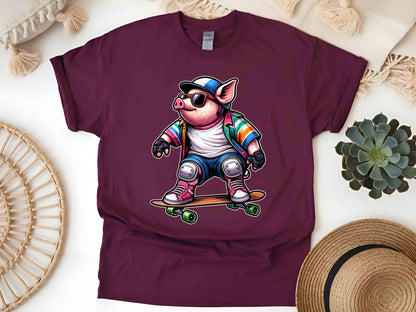 Skateboarding Pig T-Shirt, Fun Graphic Tee, Unisex Casual Wear, Skater Gift, Birthday Present, Streetwear Fashion