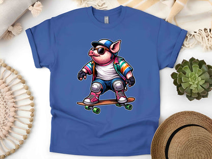 Skateboarding Pig T-Shirt, Fun Graphic Tee, Unisex Casual Wear, Skater Gift, Birthday Present, Streetwear Fashion