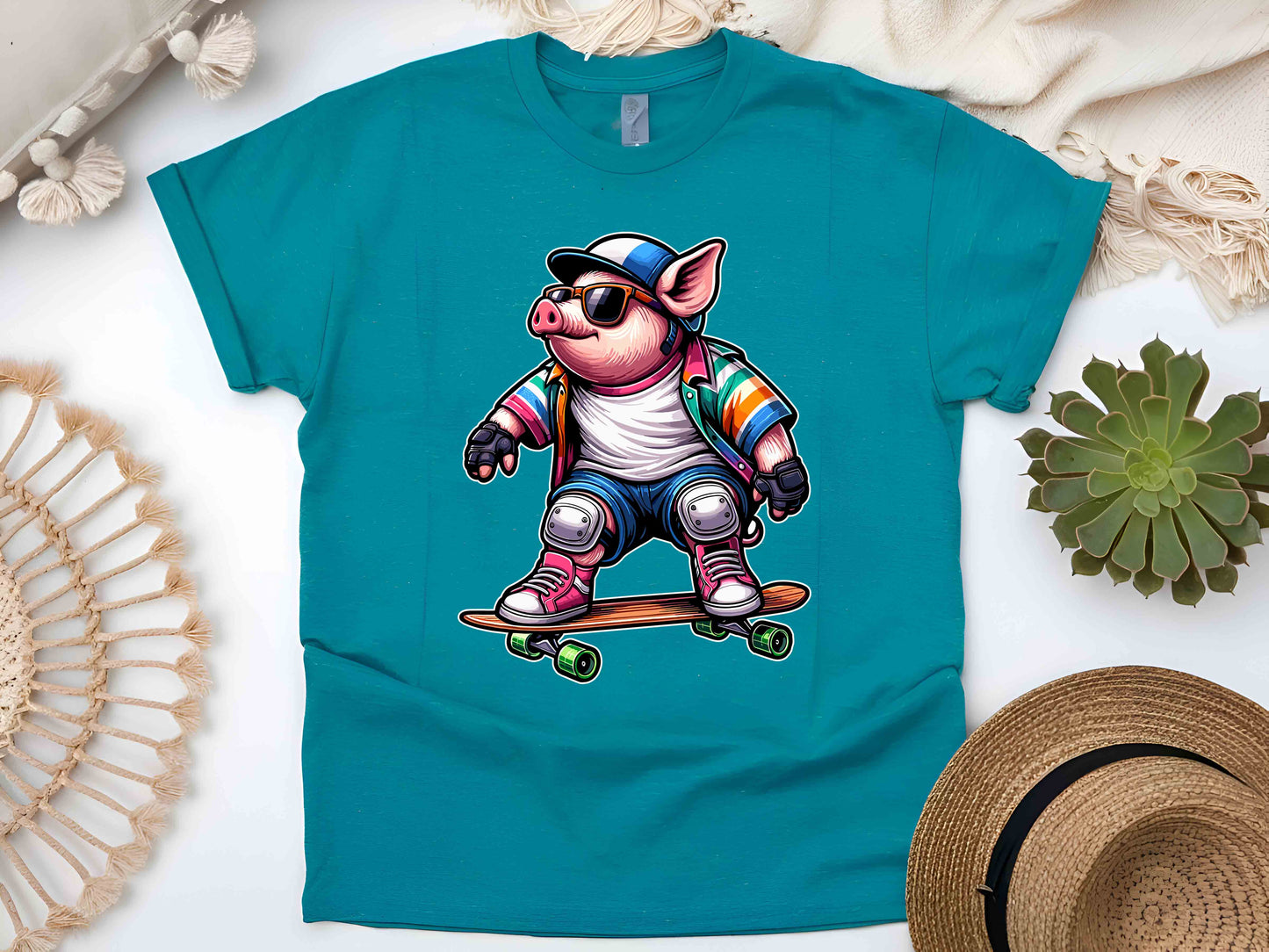 Skateboarding Pig T-Shirt, Fun Graphic Tee, Unisex Casual Wear, Skater Gift, Birthday Present, Streetwear Fashion