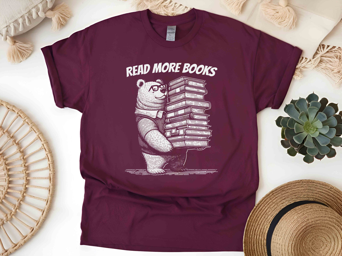 Funny Read More Books Bear Shirt, Retro 90s Book Lover Tee, Vintage Distressed T-Shirt, Cute Literary Gift, Aesthetic Reader Shirt