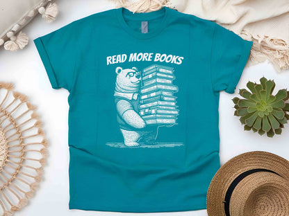 Funny Read More Books Bear Shirt, Retro 90s Book Lover Tee, Vintage Distressed T-Shirt, Cute Literary Gift, Aesthetic Reader Shirt