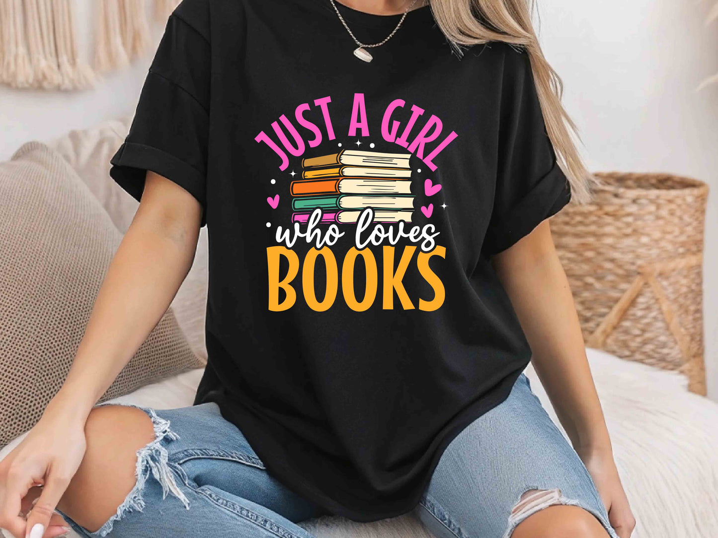 Just A Girl Who Loves Books T-Shirt, Book Lover Gift, Reading Enthusiast Tee, Bookworm Shirt, Literary Apparel for Women