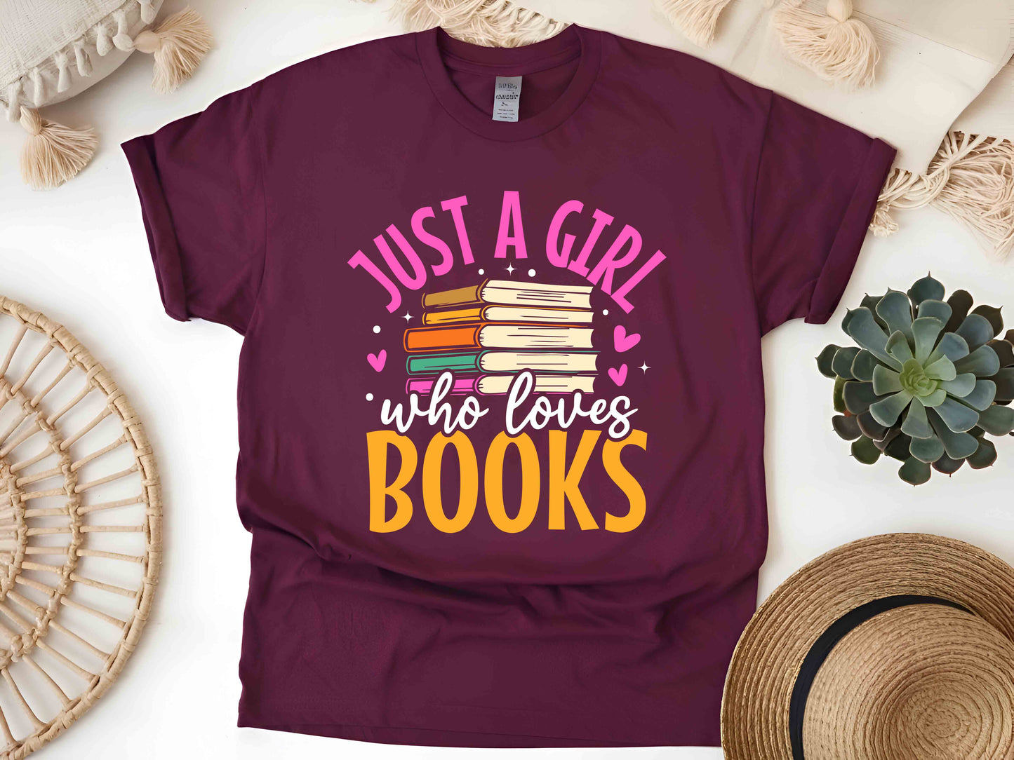 Just A Girl Who Loves Books T-Shirt, Book Lover Gift, Reading Enthusiast Tee, Bookworm Shirt, Literary Apparel for Women