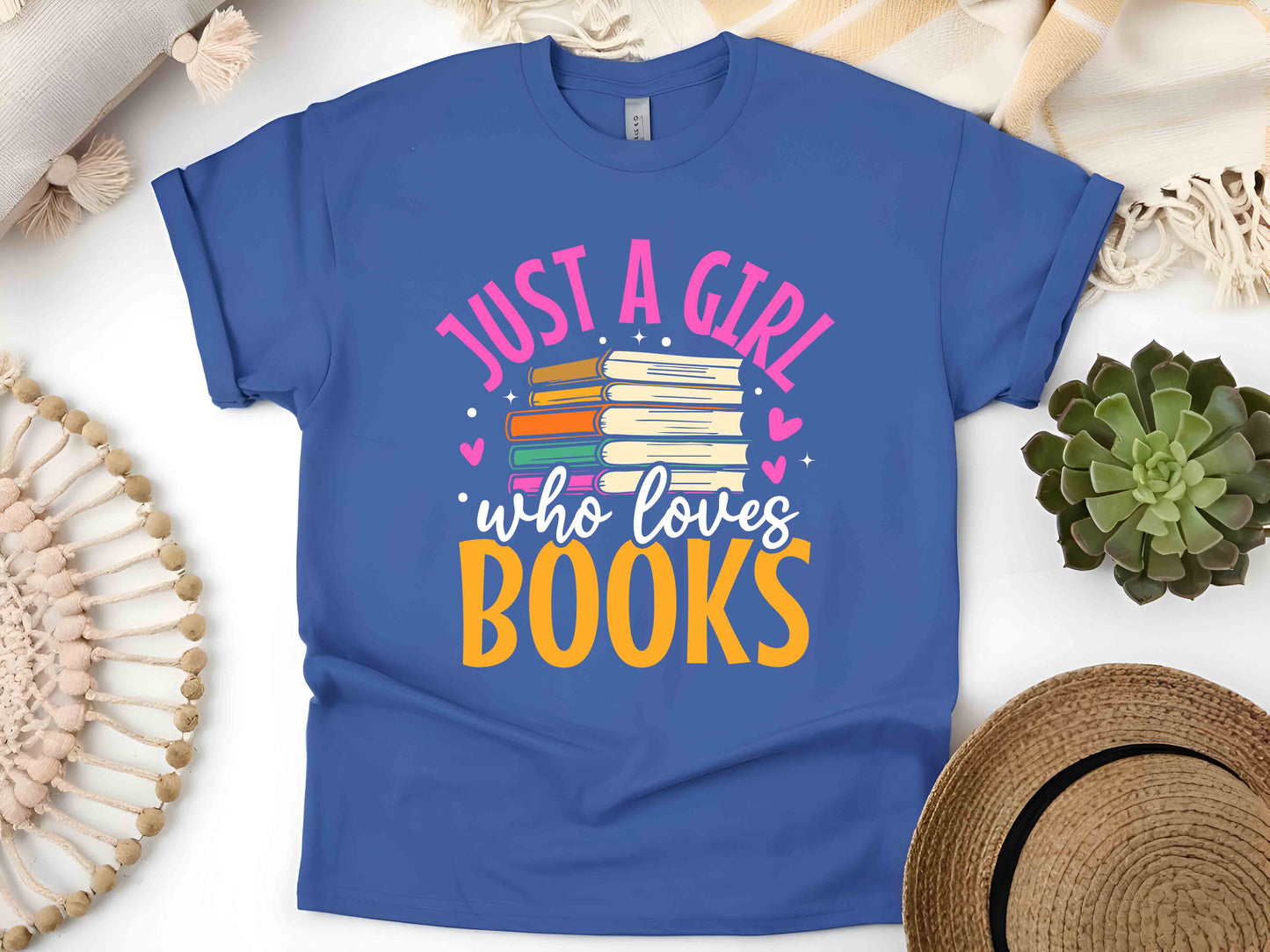 Just A Girl Who Loves Books T-Shirt, Book Lover Gift, Reading Enthusiast Tee, Bookworm Shirt, Literary Apparel for Women