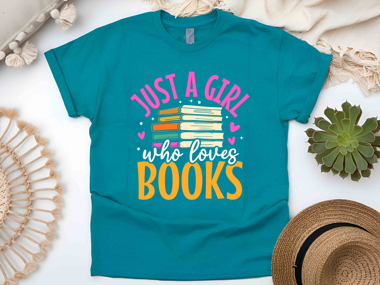 Just A Girl Who Loves Books T-Shirt, Book Lover Gift, Reading Enthusiast Tee, Bookworm Shirt, Literary Apparel for Women