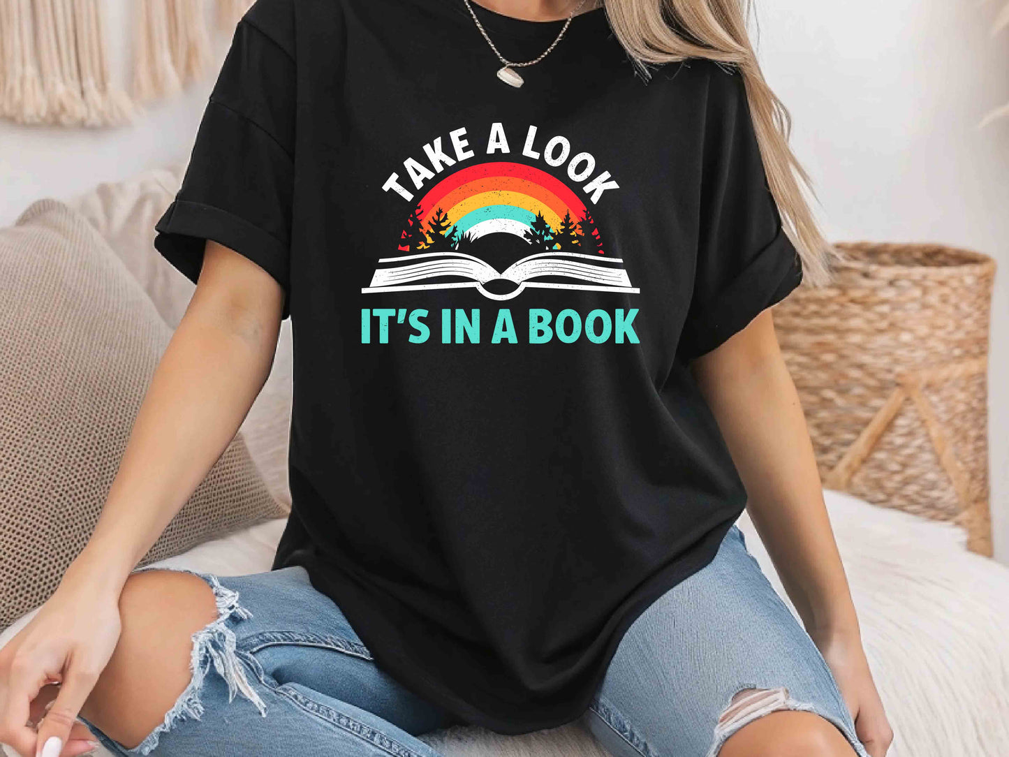 Take a Look, It's in a Book T-Shirt, Retro Reading Rainbow Tee, Vintage Book Lover Shirt, Rainbow Book Graphic Tee