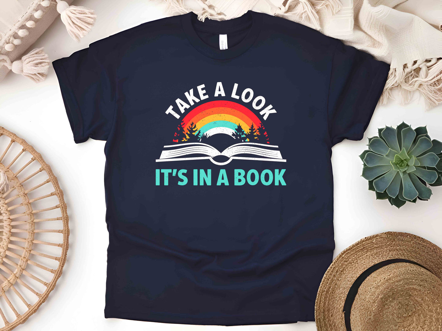 Take a Look, It's in a Book T-Shirt, Retro Reading Rainbow Tee, Vintage Book Lover Shirt, Rainbow Book Graphic Tee