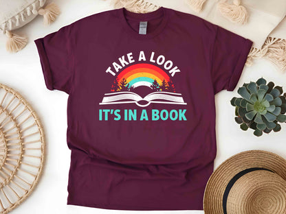 Take a Look, It's in a Book T-Shirt, Retro Reading Rainbow Tee, Vintage Book Lover Shirt, Rainbow Book Graphic Tee