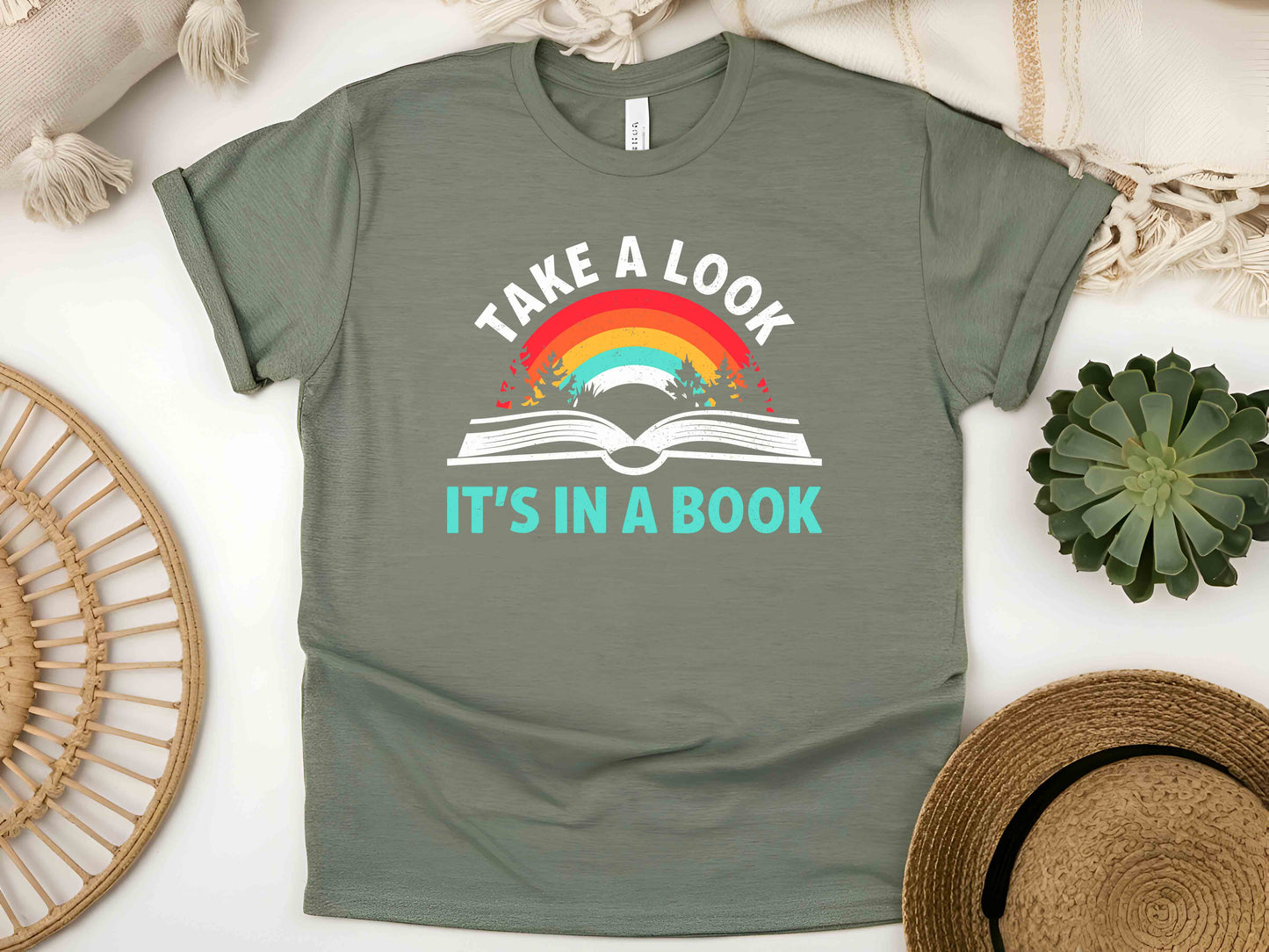 Take a Look, It's in a Book T-Shirt, Retro Reading Rainbow Tee, Vintage Book Lover Shirt, Rainbow Book Graphic Tee