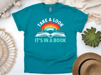 Take a Look, It's in a Book T-Shirt, Retro Reading Rainbow Tee, Vintage Book Lover Shirt, Rainbow Book Graphic Tee