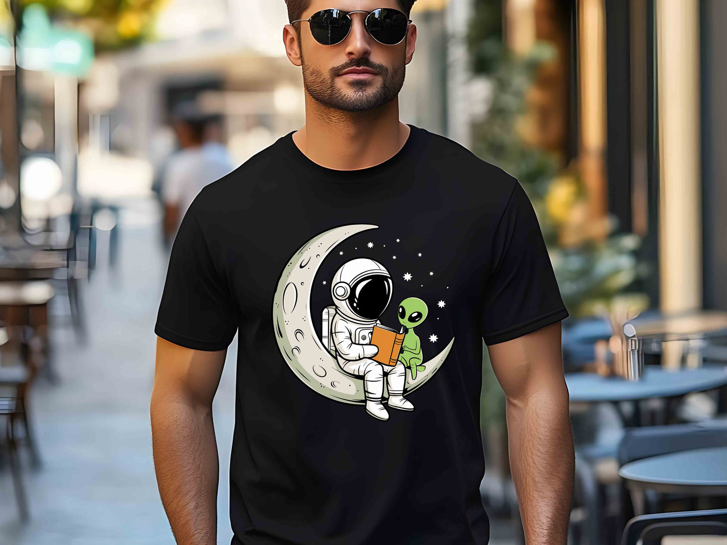 Astronaut and Alien Reading a Book T-Shirt, Space Lover Gift, Bookworm Tee, Astronomy Enthusiast Shirt, Reading in Space Graphic Tee