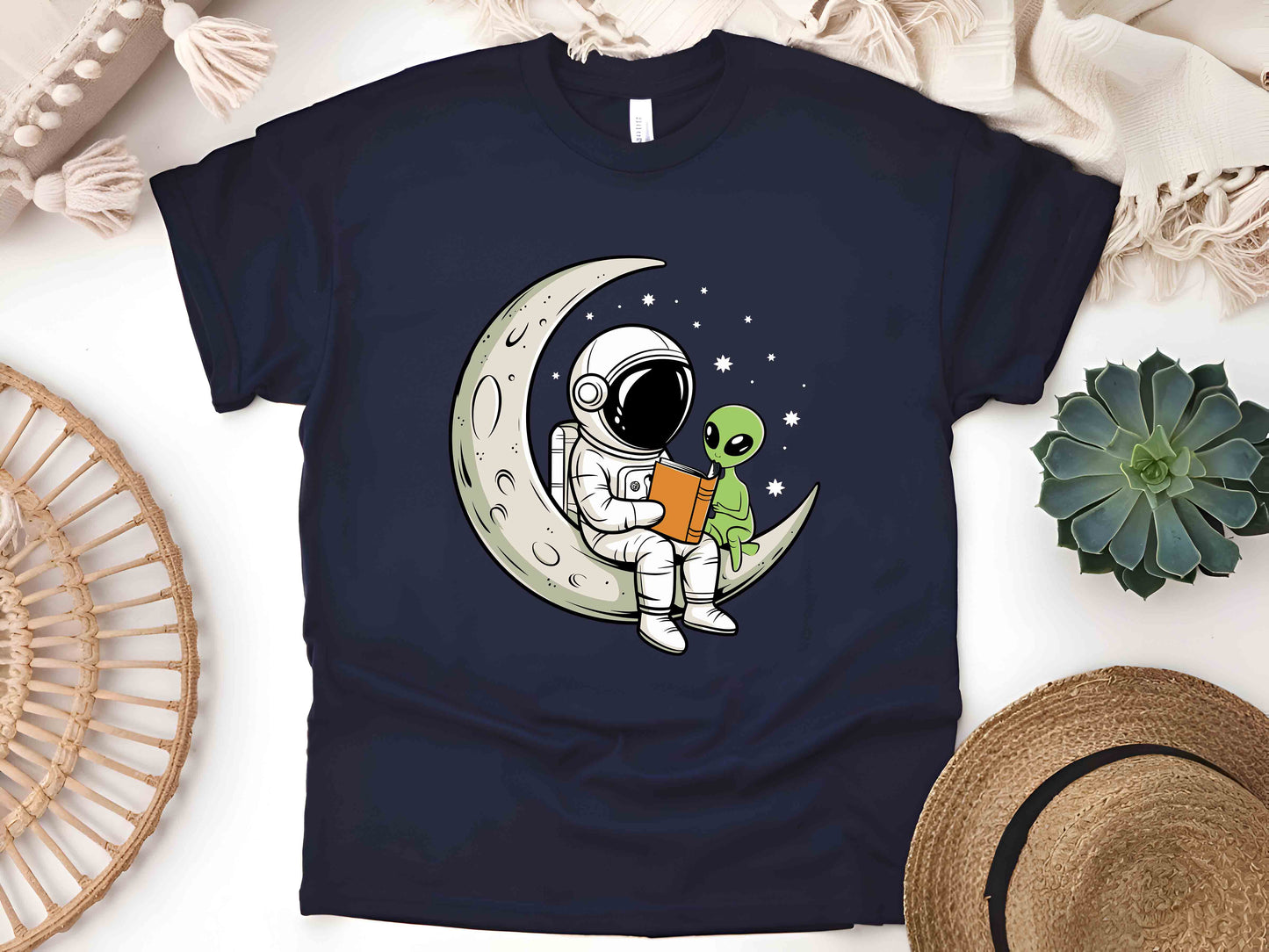 Astronaut and Alien Reading a Book T-Shirt, Space Lover Gift, Bookworm Tee, Astronomy Enthusiast Shirt, Reading in Space Graphic Tee