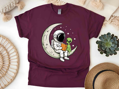 Astronaut and Alien Reading a Book T-Shirt, Space Lover Gift, Bookworm Tee, Astronomy Enthusiast Shirt, Reading in Space Graphic Tee