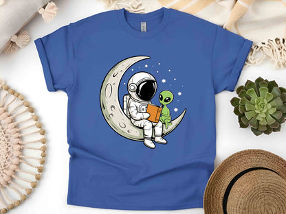 Astronaut and Alien Reading a Book T-Shirt, Space Lover Gift, Bookworm Tee, Astronomy Enthusiast Shirt, Reading in Space Graphic Tee