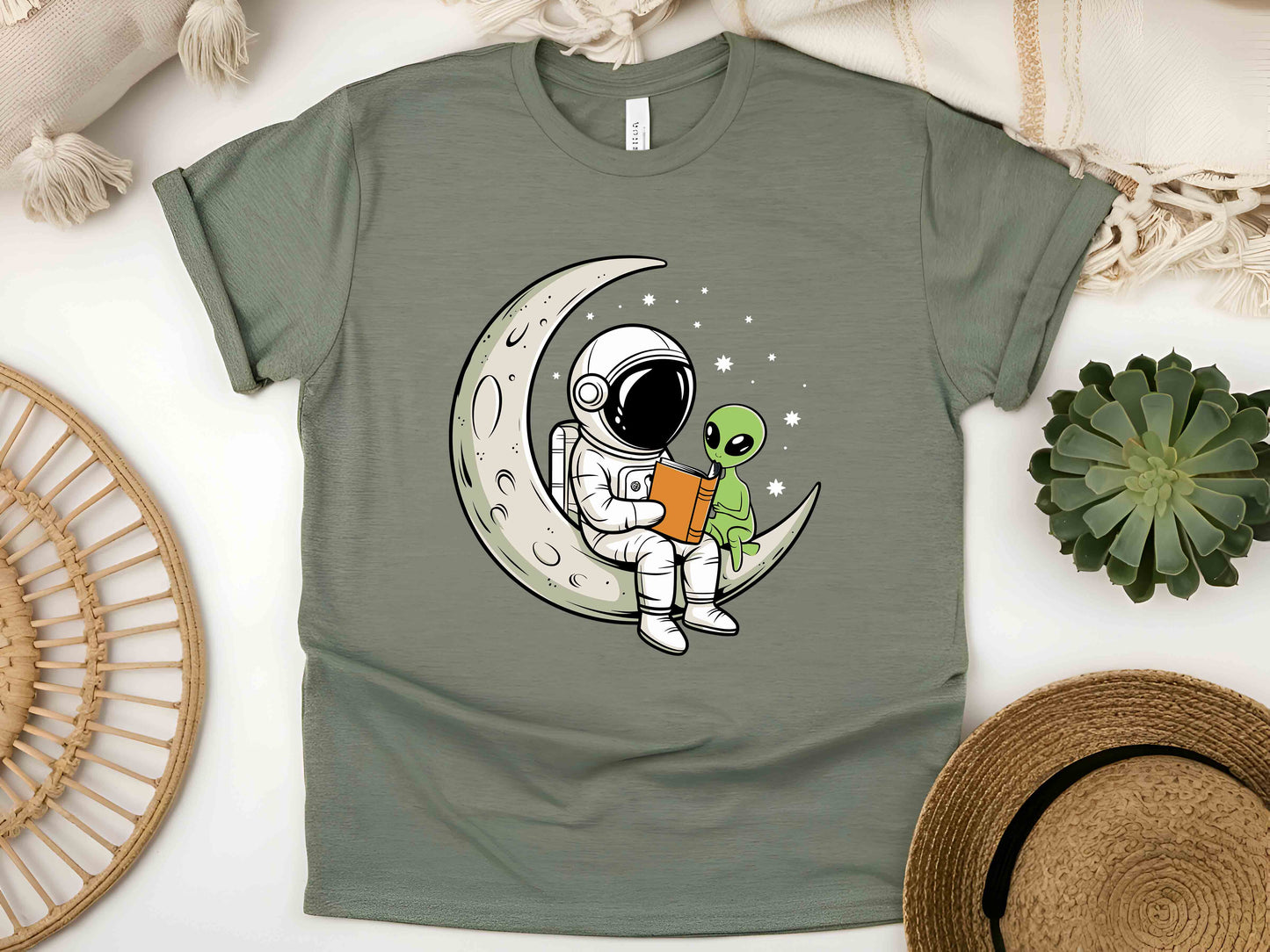 Astronaut and Alien Reading a Book T-Shirt, Space Lover Gift, Bookworm Tee, Astronomy Enthusiast Shirt, Reading in Space Graphic Tee