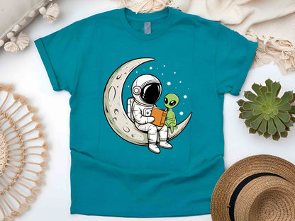 Astronaut and Alien Reading a Book T-Shirt, Space Lover Gift, Bookworm Tee, Astronomy Enthusiast Shirt, Reading in Space Graphic Tee