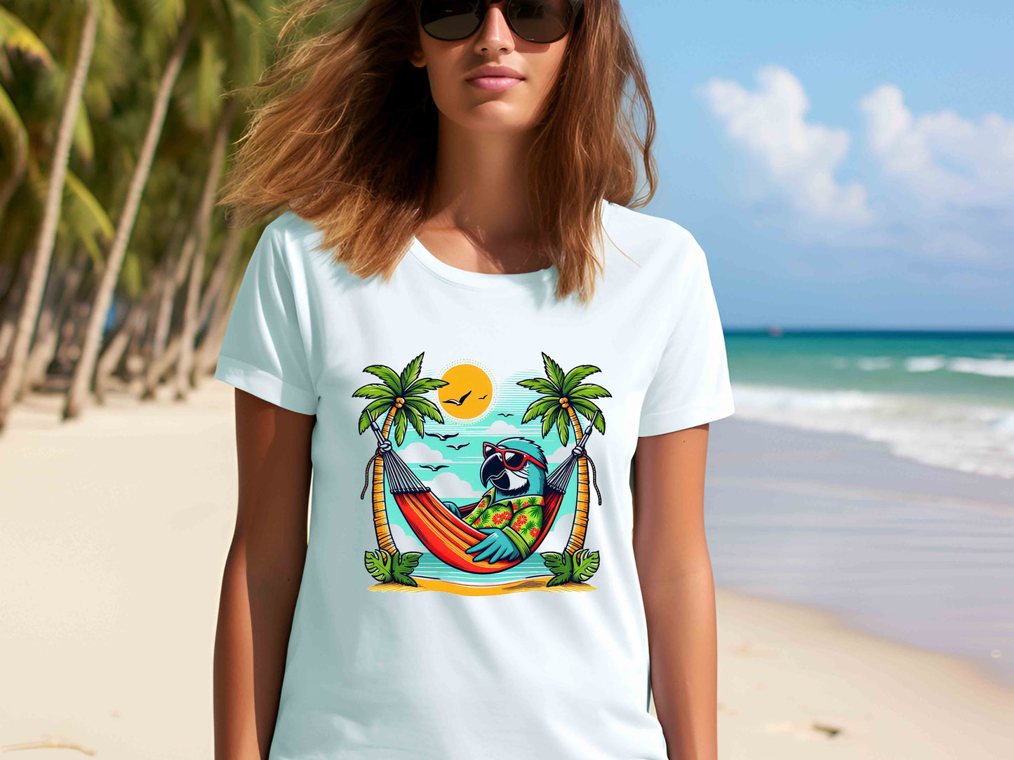 Beach Parrot T-Shirt, Tropical Parrot Summer Tee, Vacation Bird Lover Shirt, Fun Parrot Gift, Unisex Island Vibes Graphic Tee