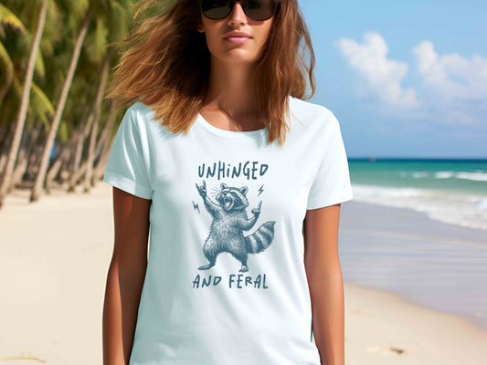 Unhinged and Feral T-Shirt, Funny Raccoon Shirt, Retro Raccoon Tee, Sarcastic Mental Health Shirt, Cute Feral Girl T-Shirt