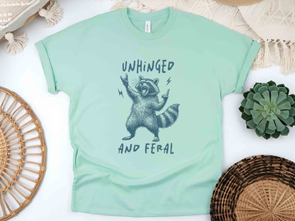 Unhinged and Feral T-Shirt, Funny Raccoon Shirt, Retro Raccoon Tee, Sarcastic Mental Health Shirt, Cute Feral Girl T-Shirt