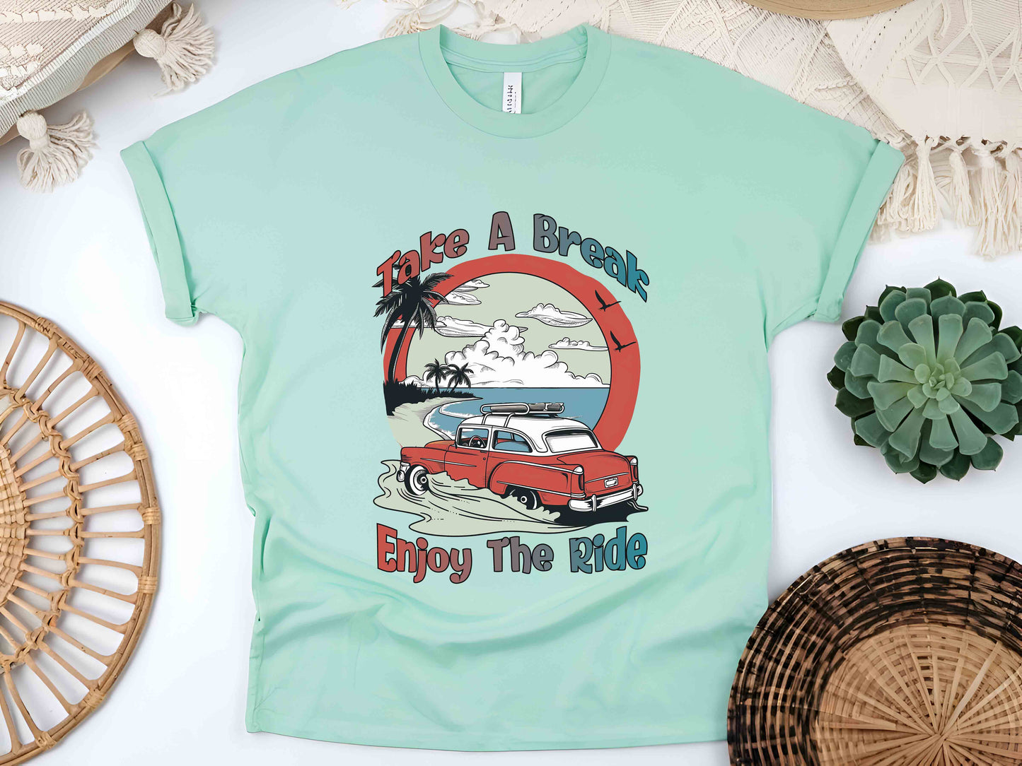 Take A Break Enjoy The Ride Shirt, Adventure Shirt, Ocean Shirt, Road Trip Tee, Nature Lover Gift, Camping Shirt, Vintage Car Travel Tee