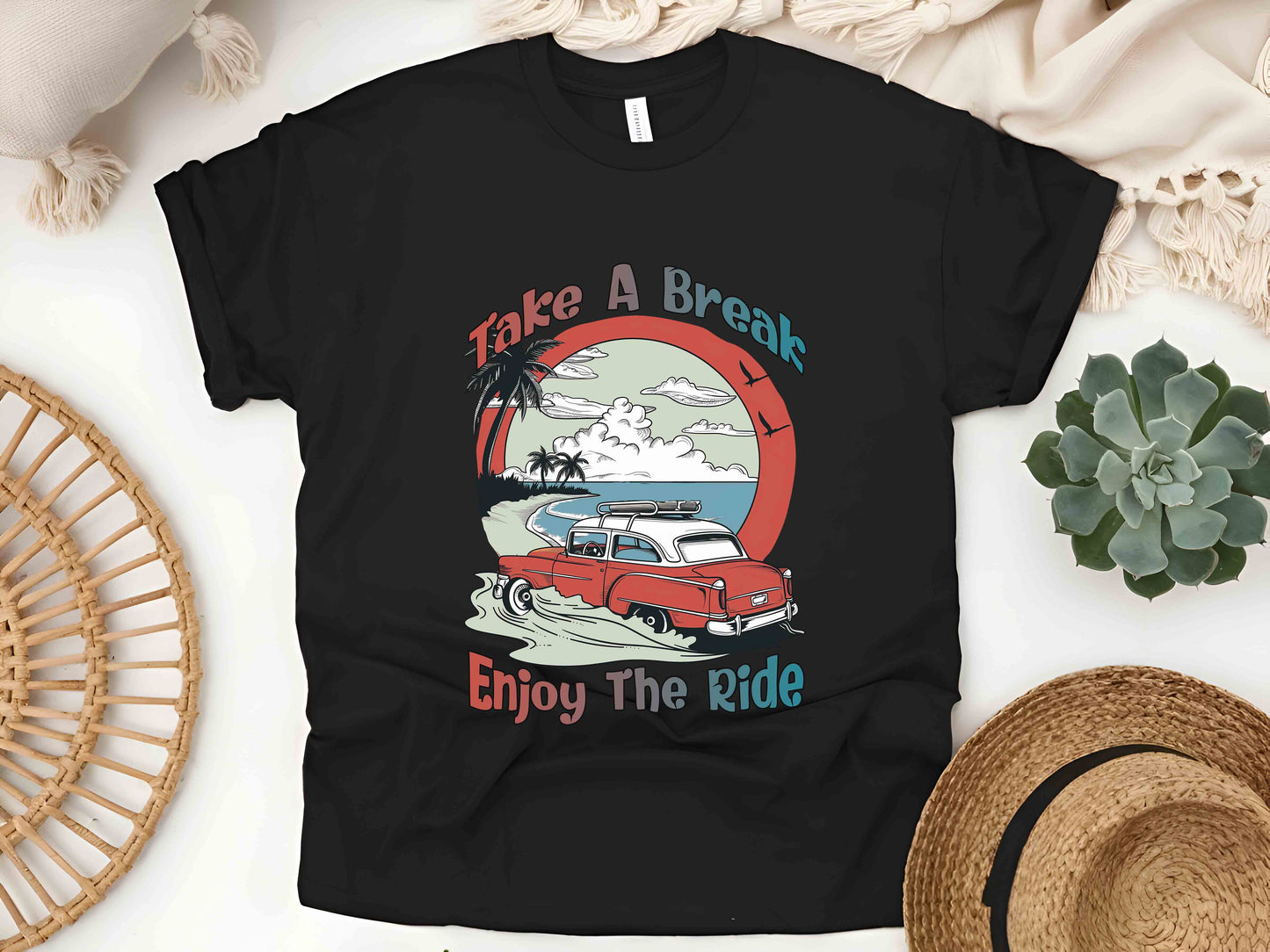 Take A Break Enjoy The Ride Shirt, Adventure Shirt, Ocean Shirt, Road Trip Tee, Nature Lover Gift, Camping Shirt, Vintage Car Travel Tee