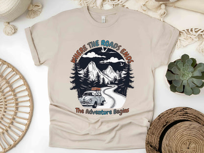 Where The Road Ends The Adventure Begins Shirt, Road Trip Tee, Caravan Life Shirt, Offroad Adventure Tee, Camping Shirt, Travel Gift