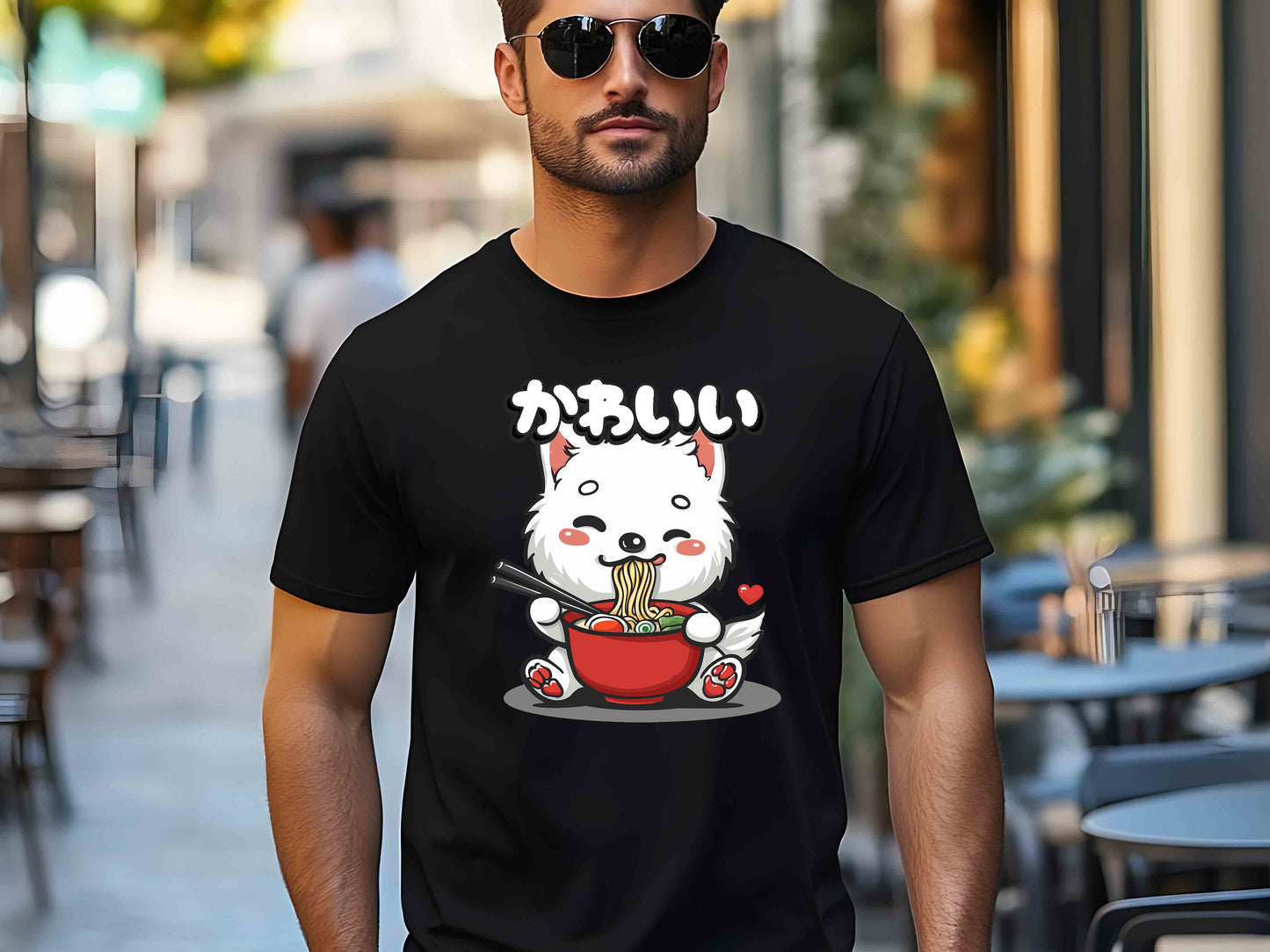 Noodle Loving Samoyed Tee, Funny Ramen Dog Shirt, Cute Anime Food T-Shirt, Japanese Noodle Lovers Tee, Kawaii Fluffy Dog Shirt