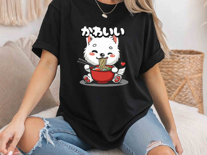 Noodle Loving Samoyed Tee, Funny Ramen Dog Shirt, Cute Anime Food T-Shirt, Japanese Noodle Lovers Tee, Kawaii Fluffy Dog Shirt