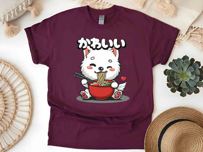 Noodle Loving Samoyed Tee, Funny Ramen Dog Shirt, Cute Anime Food T-Shirt, Japanese Noodle Lovers Tee, Kawaii Fluffy Dog Shirt