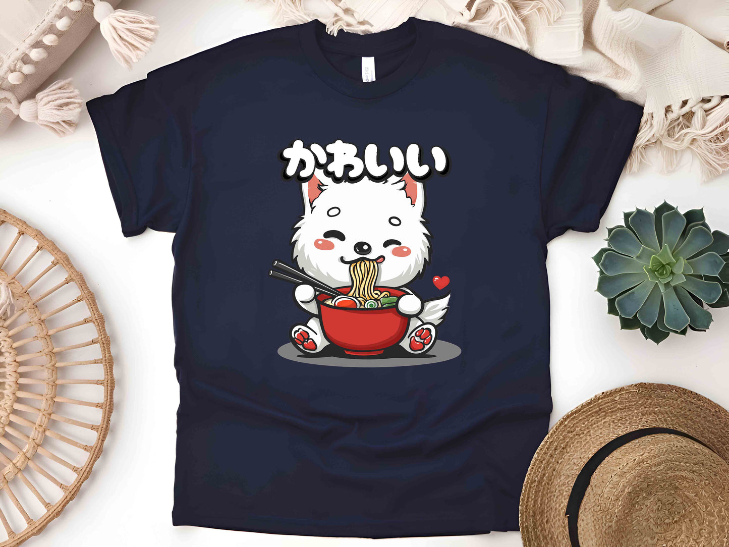 Noodle Loving Samoyed Tee, Funny Ramen Dog Shirt, Cute Anime Food T-Shirt, Japanese Noodle Lovers Tee, Kawaii Fluffy Dog Shirt