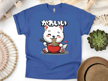 Noodle Loving Samoyed Tee, Funny Ramen Dog Shirt, Cute Anime Food T-Shirt, Japanese Noodle Lovers Tee, Kawaii Fluffy Dog Shirt