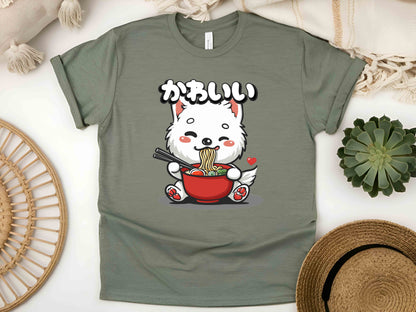 Noodle Loving Samoyed Tee, Funny Ramen Dog Shirt, Cute Anime Food T-Shirt, Japanese Noodle Lovers Tee, Kawaii Fluffy Dog Shirt