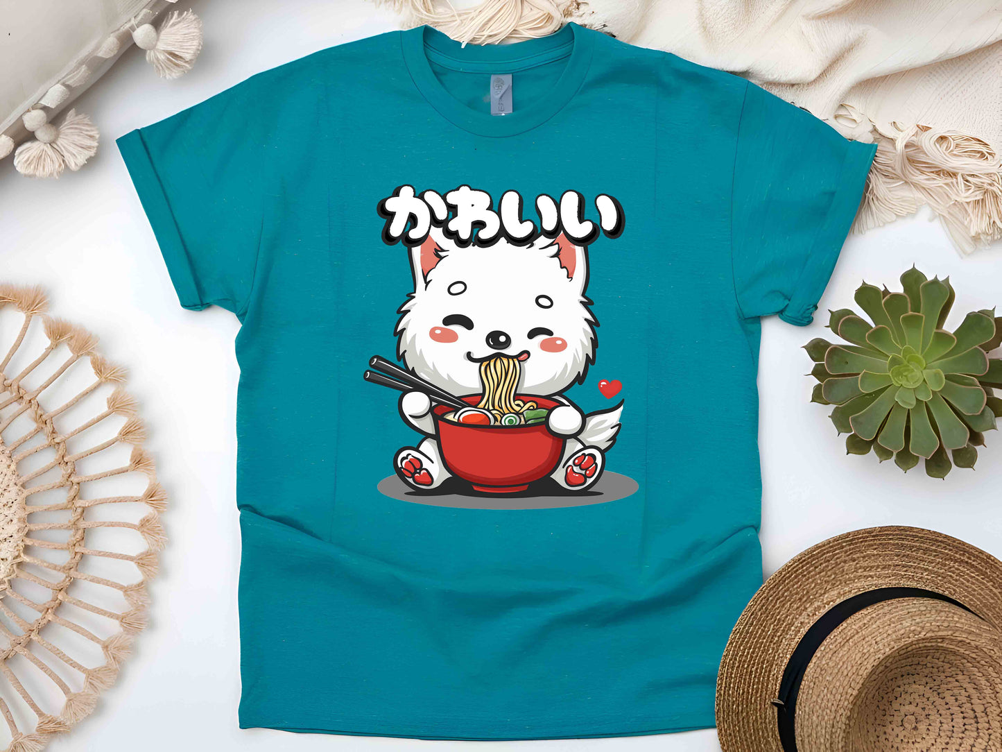 Noodle Loving Samoyed Tee, Funny Ramen Dog Shirt, Cute Anime Food T-Shirt, Japanese Noodle Lovers Tee, Kawaii Fluffy Dog Shirt