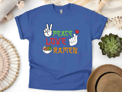 Peace Love Ramen T-Shirt, Funny Noodle Shirt, Ramen Lover's Tee, Cute Anime Food Apparel, Japanese Ramen Graphic Tee