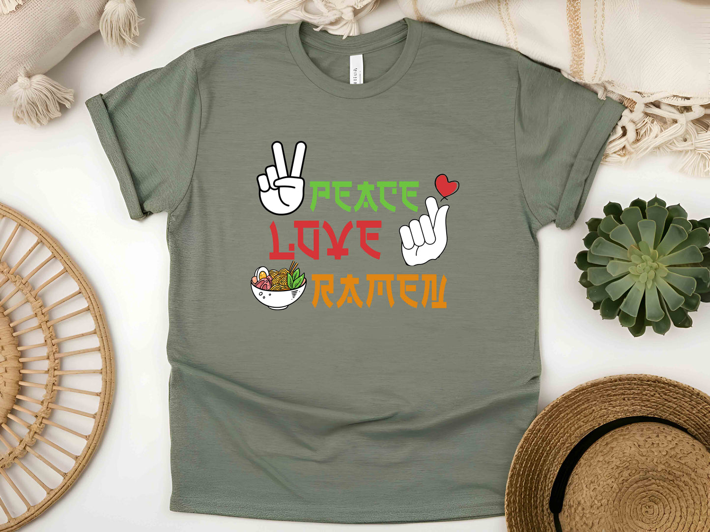 Peace Love Ramen T-Shirt, Funny Noodle Shirt, Ramen Lover's Tee, Cute Anime Food Apparel, Japanese Ramen Graphic Tee