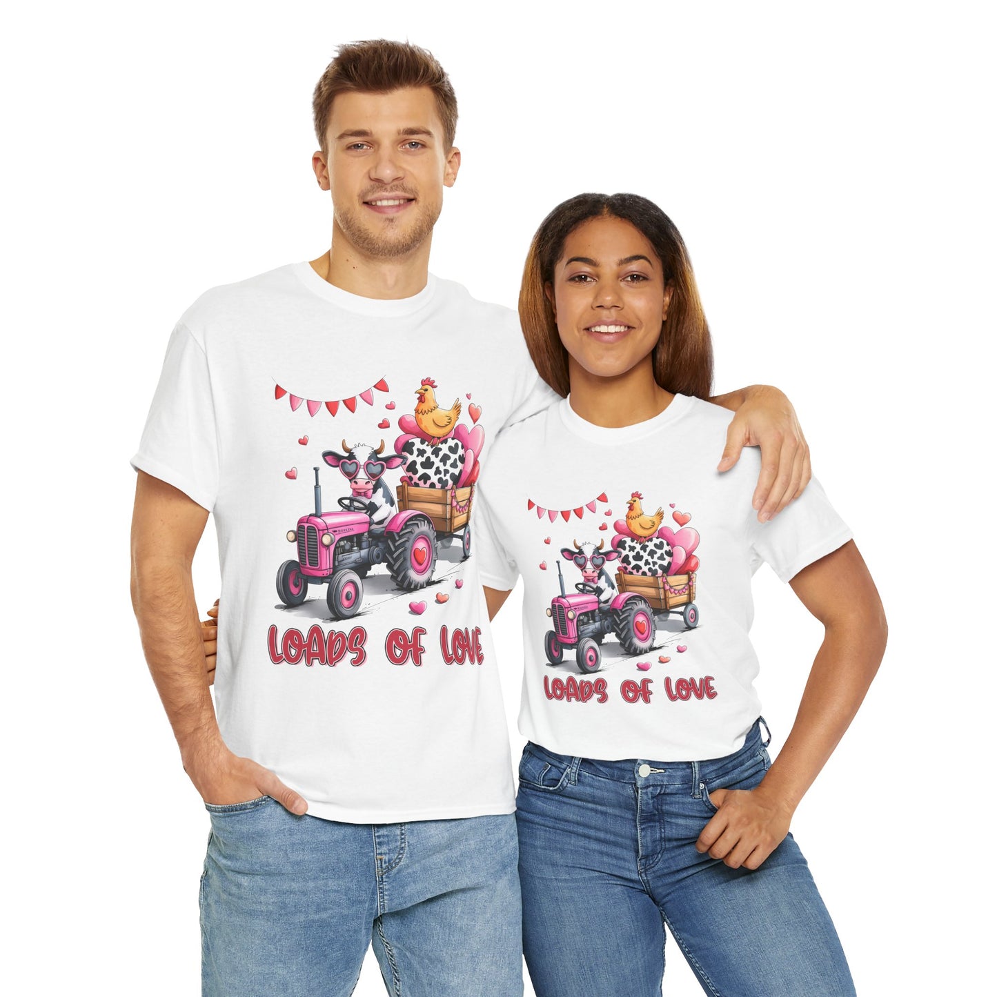 Loads of Love Unisex Heavy Cotton Tee - Cute Farm Animal Design for Valentine's Day