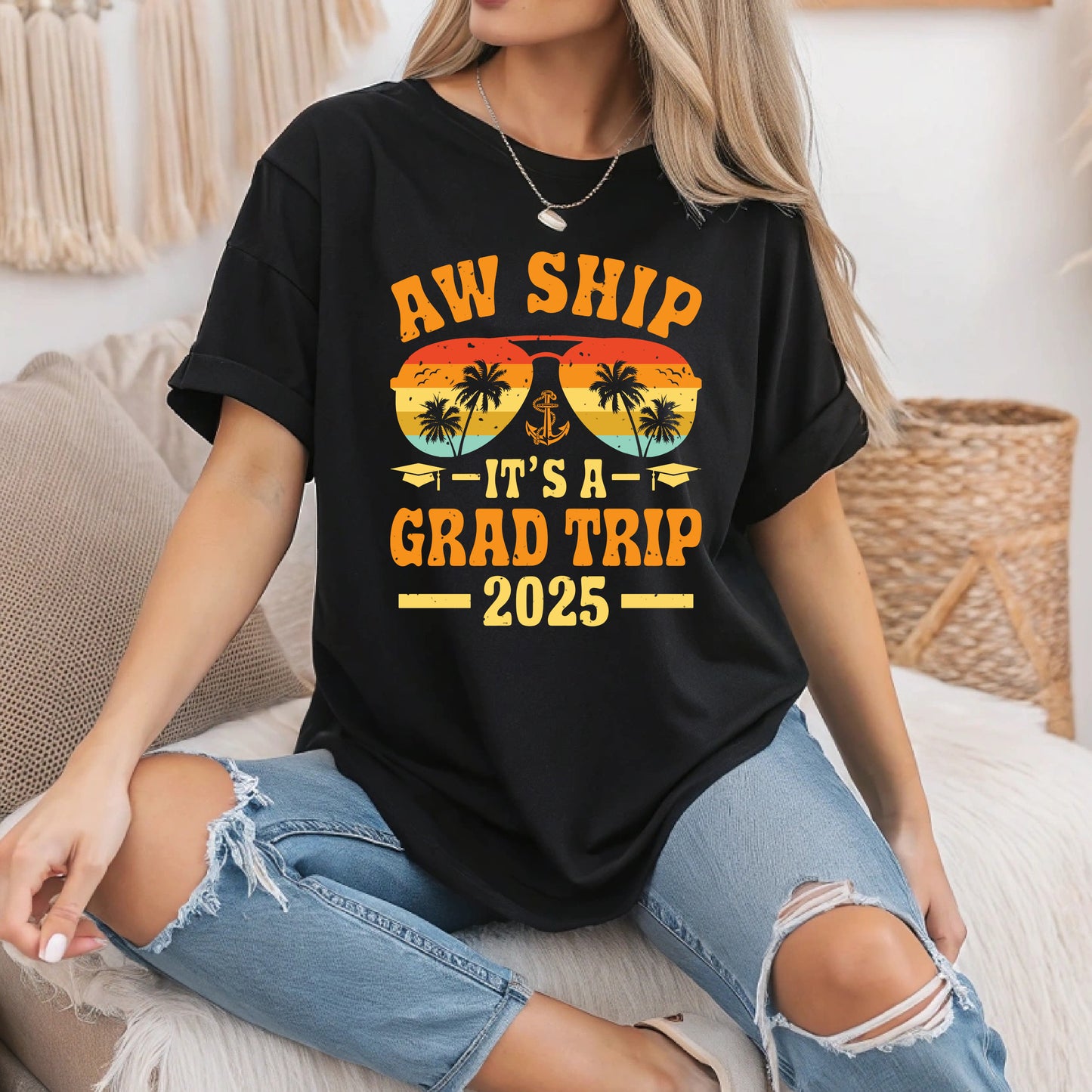 Aw Ship It’s a Grad Trip 2025 T-Shirt - Funny Graduation Cruise Tee - Senior Trip Gift Unisex Shirt