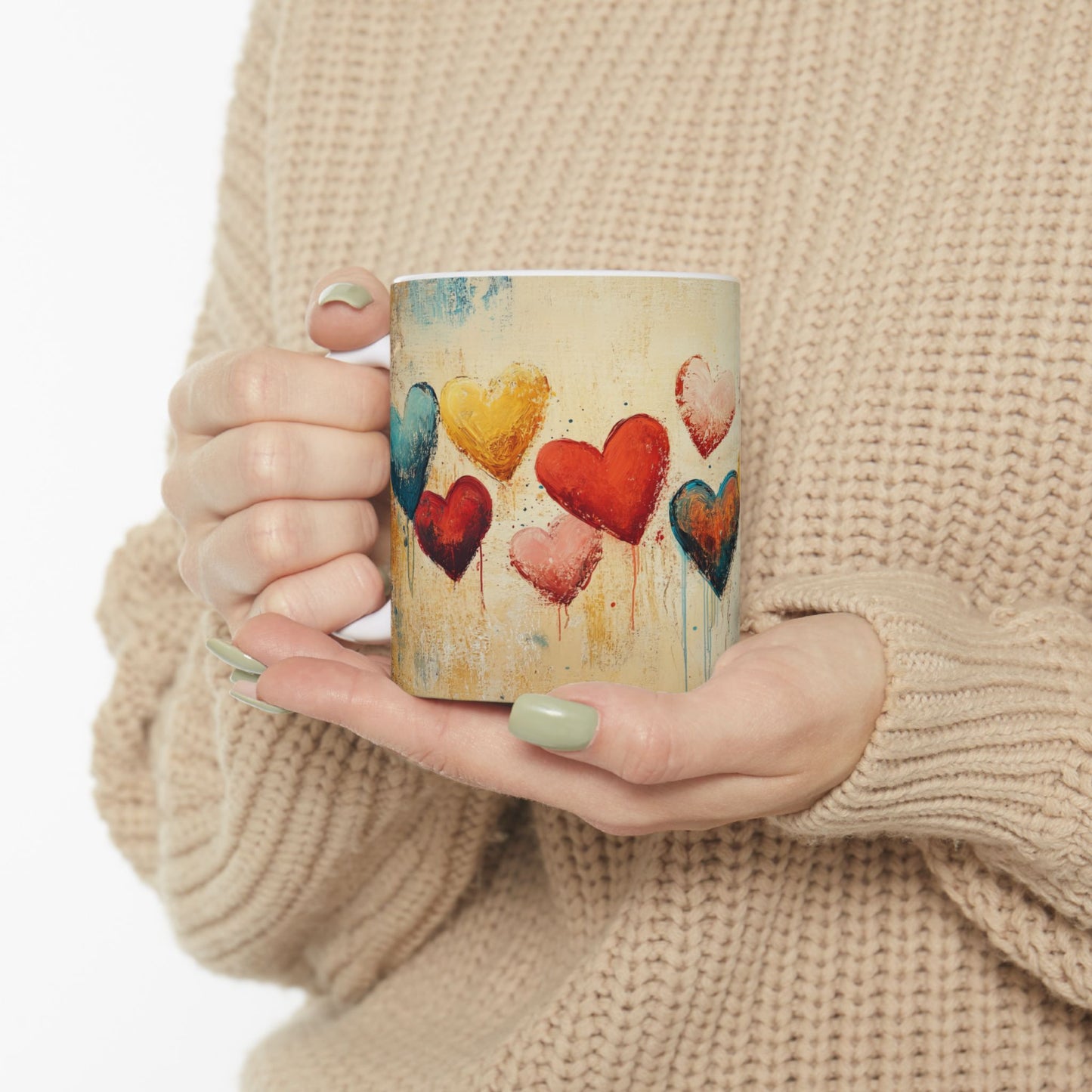 Colorful Hearts Ceramic Coffee Mug - Perfect Gift for Valentine's Day and Love Celebrations