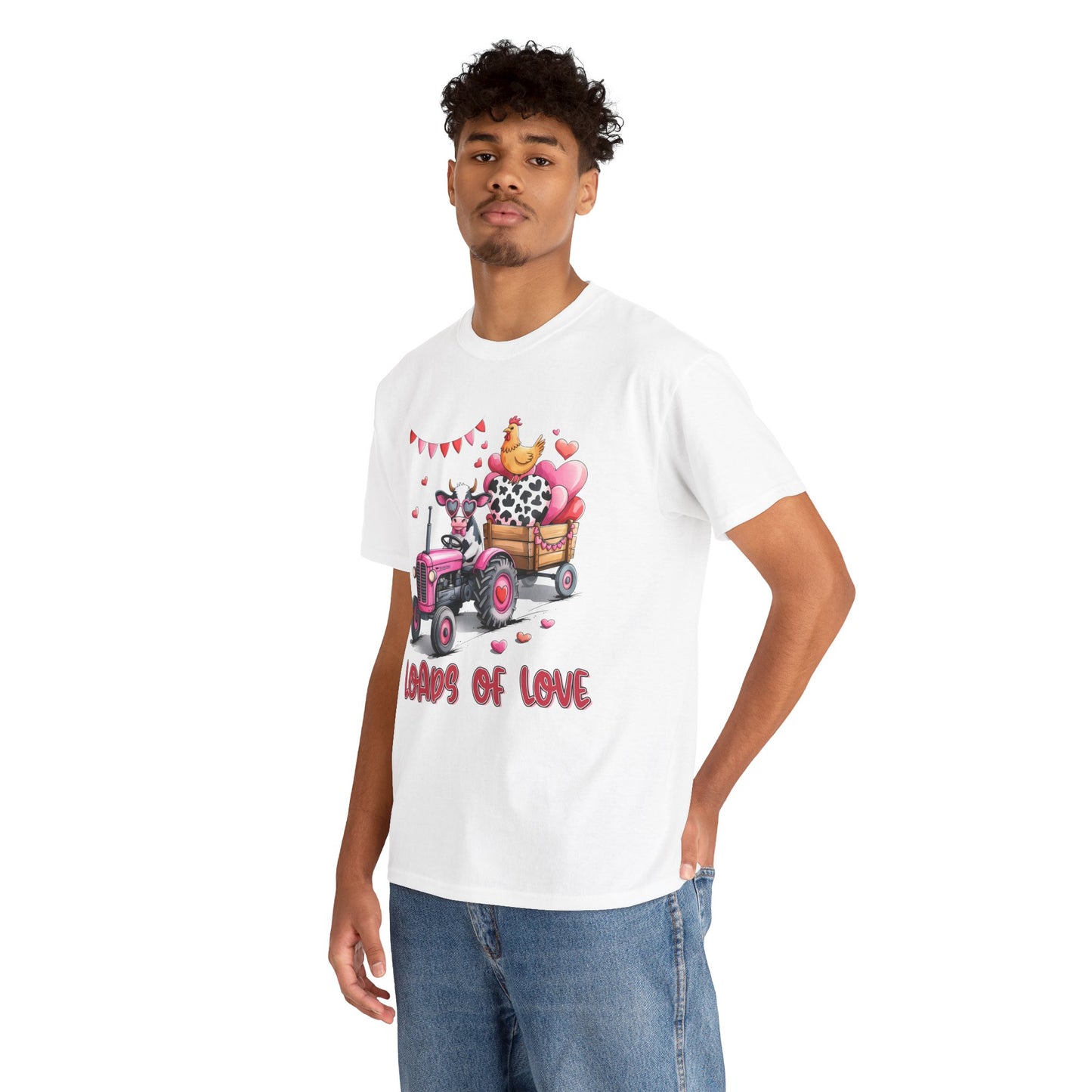 Loads of Love Unisex Heavy Cotton Tee - Cute Farm Animal Design for Valentine's Day