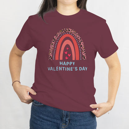 Leopard Rainbow Red Women Valentine Unisex T-Shirt Happy Valentines Day Tee