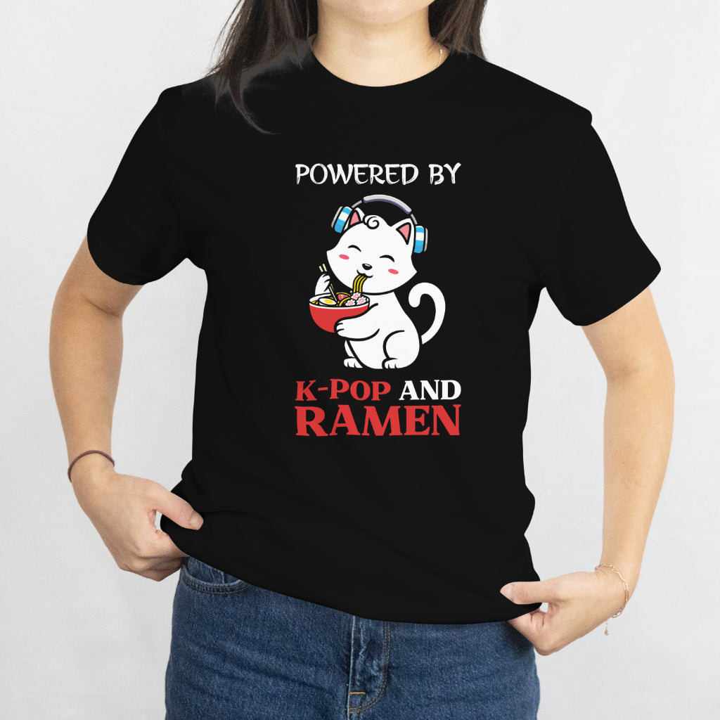 Powered by K-Pop and Ramen T-Shirt - Funny K-Pop Fan & Food Lover Tee