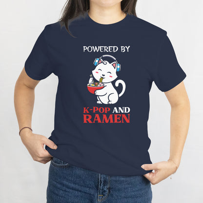 Powered by K-Pop and Ramen T-Shirt - Funny K-Pop Fan & Food Lover Tee