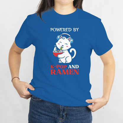 Powered by K-Pop and Ramen T-Shirt - Funny K-Pop Fan & Food Lover Tee