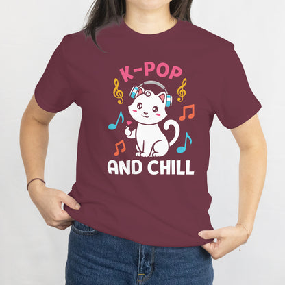 K-Pop and Chill T-Shirt - Cute Cat Finger Heart Music Lover Tee